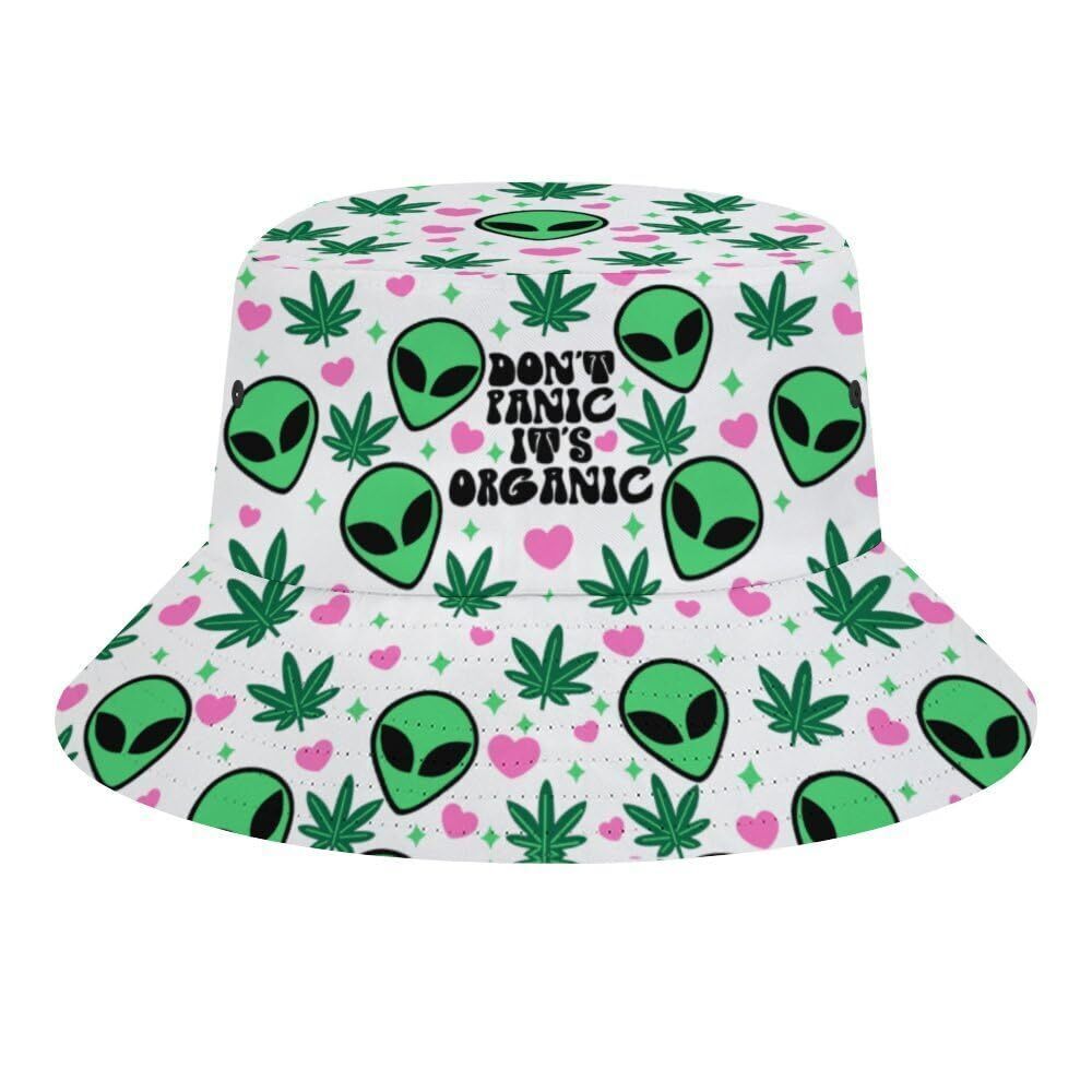 5830 Weed Alien Bucket Hat Gifts , Unisex Packable Sun Cap, Fashion White